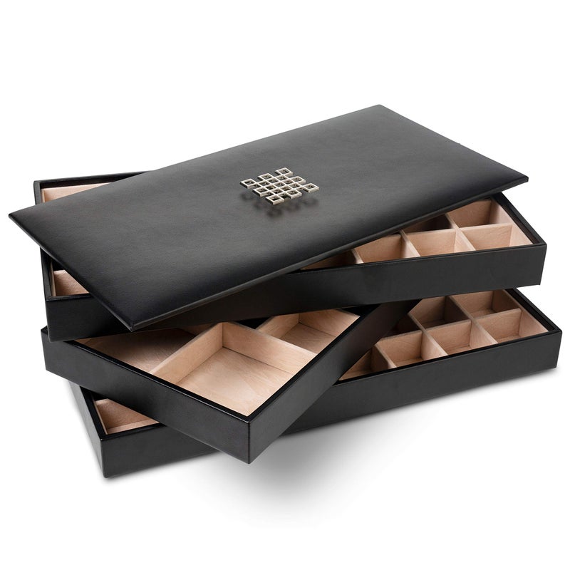 Glenor Co Earring Organizer Tray - 3 Large Stackable Trays with Lid -77 Slot Classic Jewelry Storage Display Case for Drawer or Dresser - Holder for Earring Ring Necklace or Cufflinks - Image 2